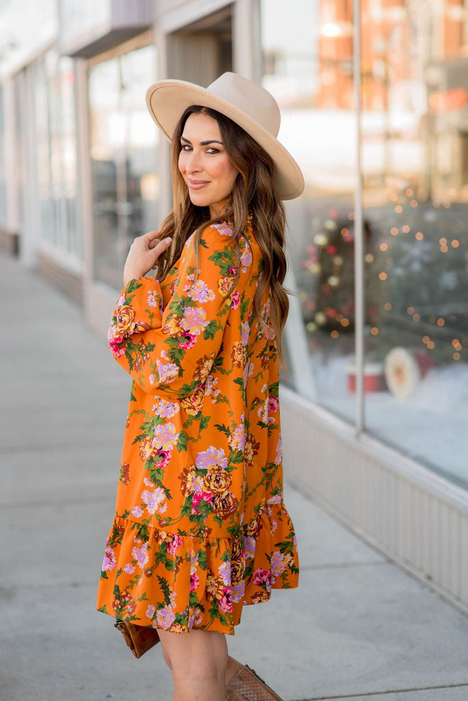 Floral Bunches Long Sleeve Dress - Betsey's Boutique Shop