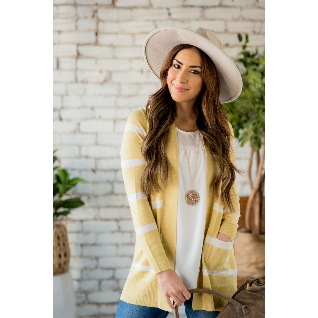 Solid Trim Stripe Cardigan - Betsey's Boutique Shop