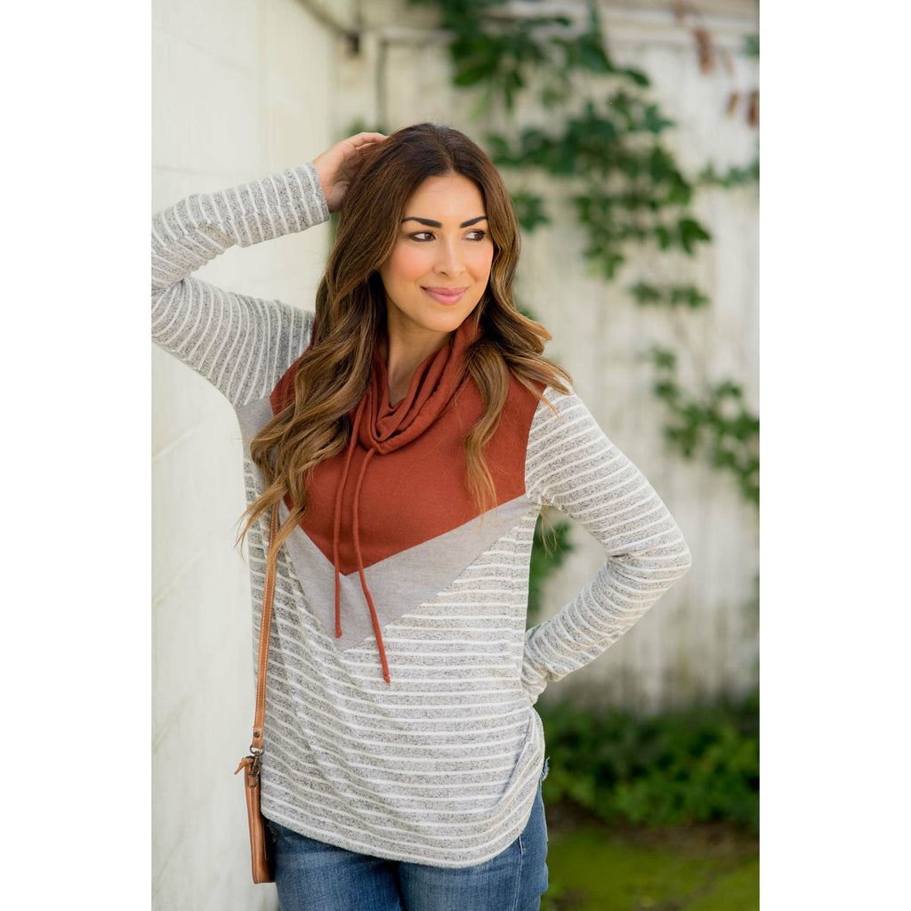 Betsey's Striped Chevron Cowl Neck - Betsey's Boutique Shop