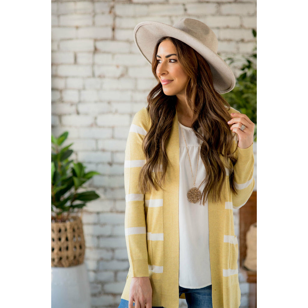 Solid Trim Stripe Cardigan - Betsey's Boutique Shop