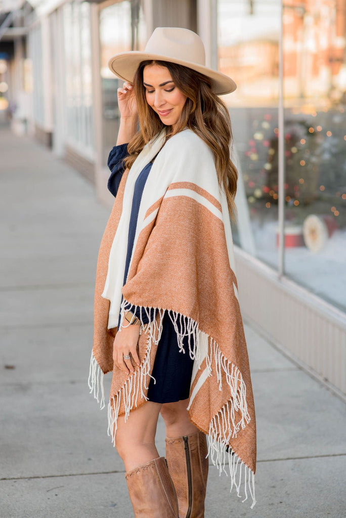 Dual Color Fringe Poncho - Betsey's Boutique Shop -