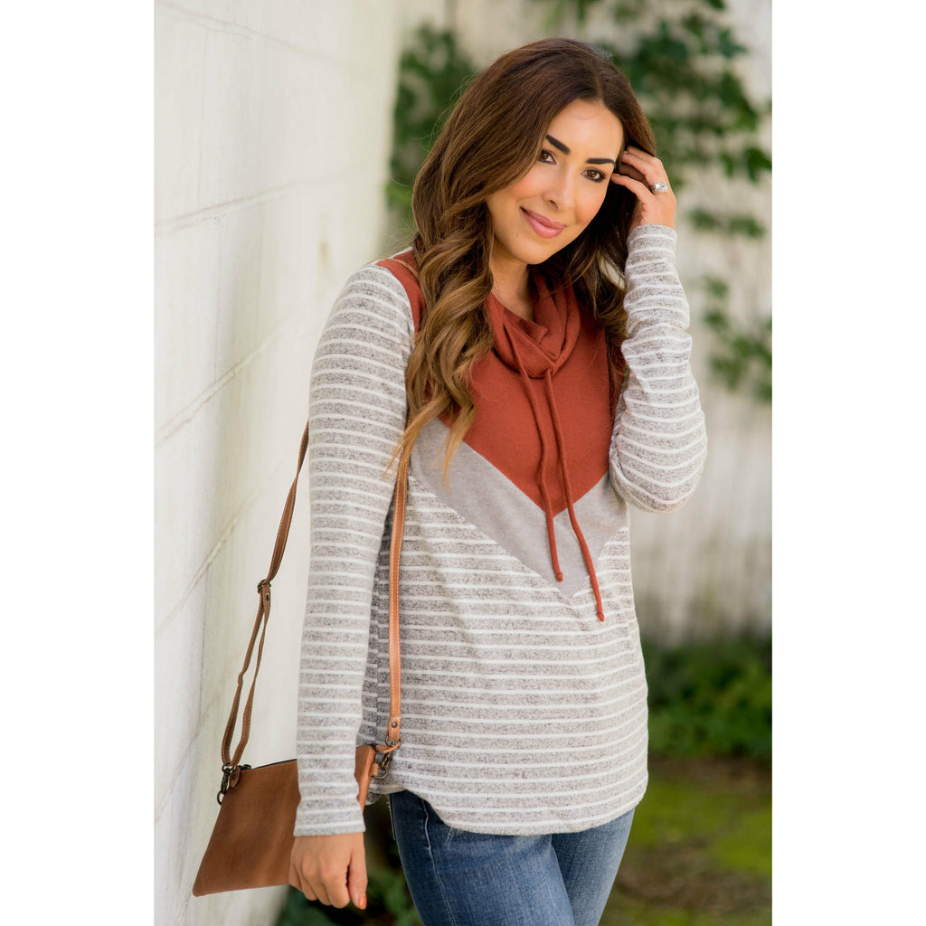 Betsey's Striped Chevron Cowl Neck - Betsey's Boutique Shop