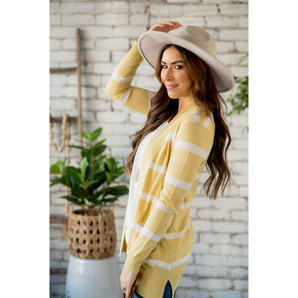 Solid Trim Stripe Cardigan - Betsey's Boutique Shop