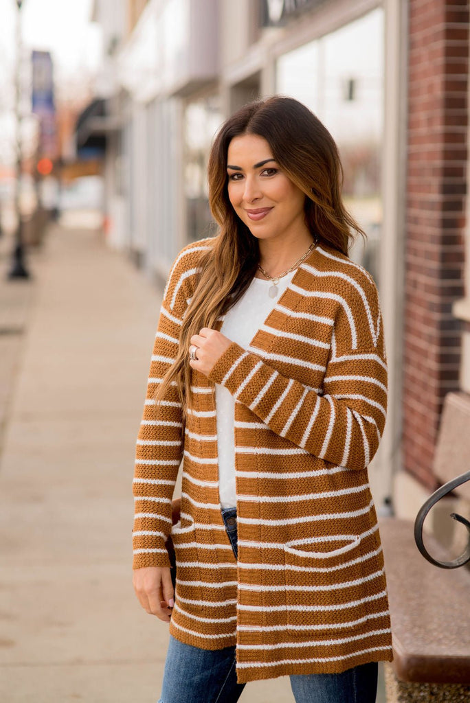 Thin Striped Knit Tunic Cardigan - Betsey's Boutique Shop