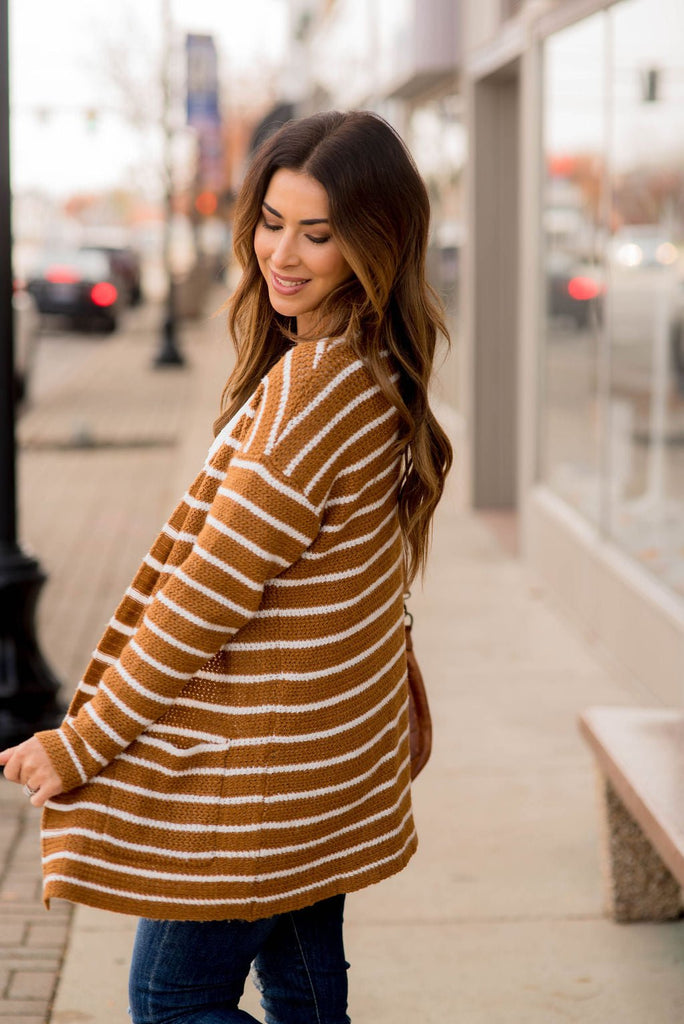 Thin Striped Knit Tunic Cardigan - Betsey's Boutique Shop