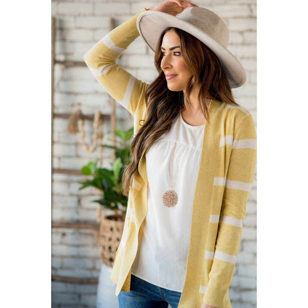 Solid Trim Stripe Cardigan - Betsey's Boutique Shop