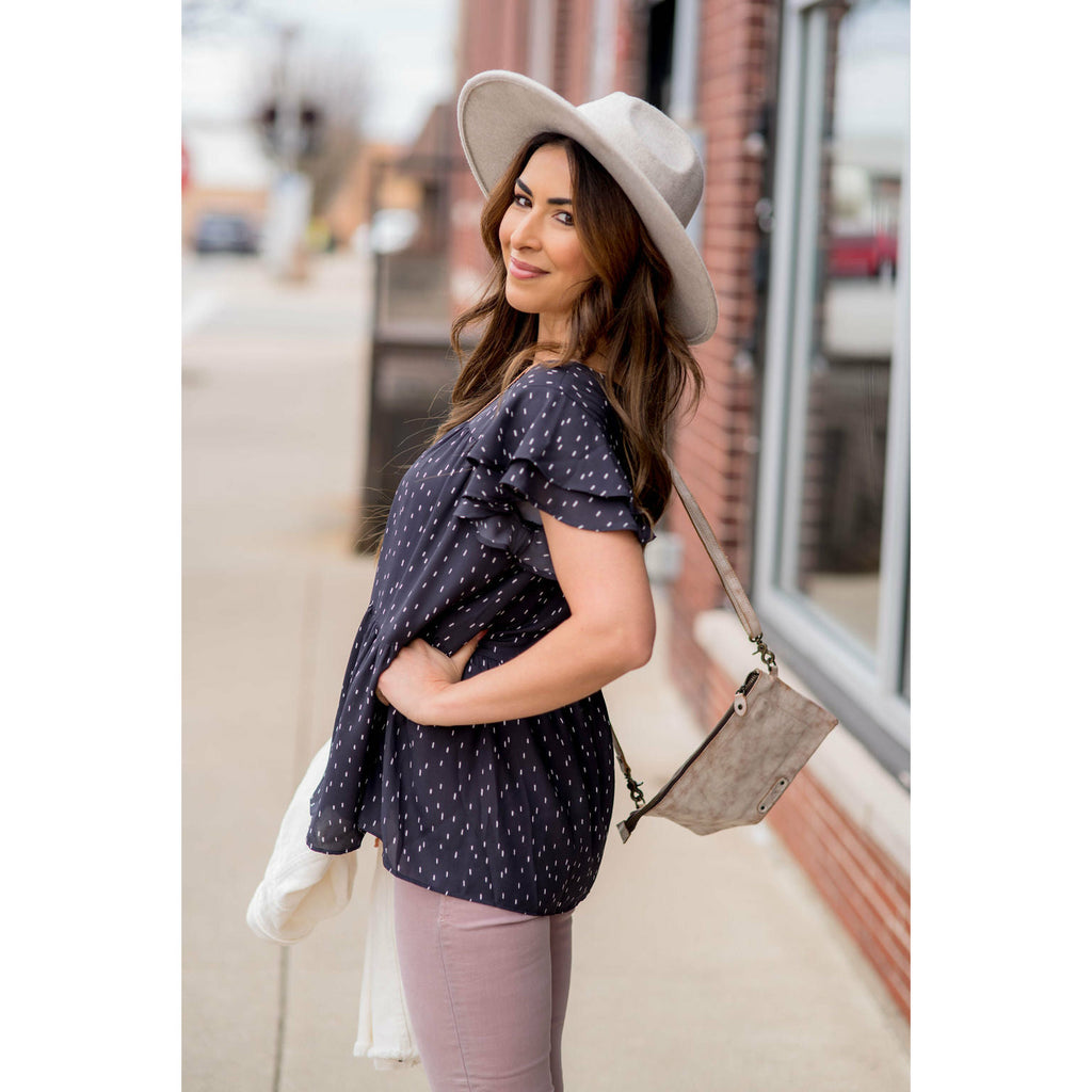 Short Sleeve Dash Patterned Blouse - Betsey's Boutique Shop