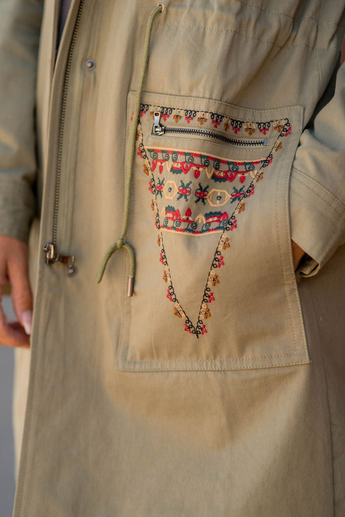 Embroidered Pocket Tunic Jacket - Betsey's Boutique Shop