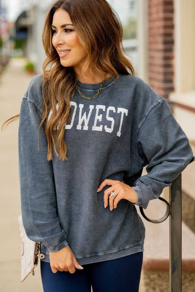 Bold Midwest Ribbed Crewneck - Betsey's Boutique Shop -