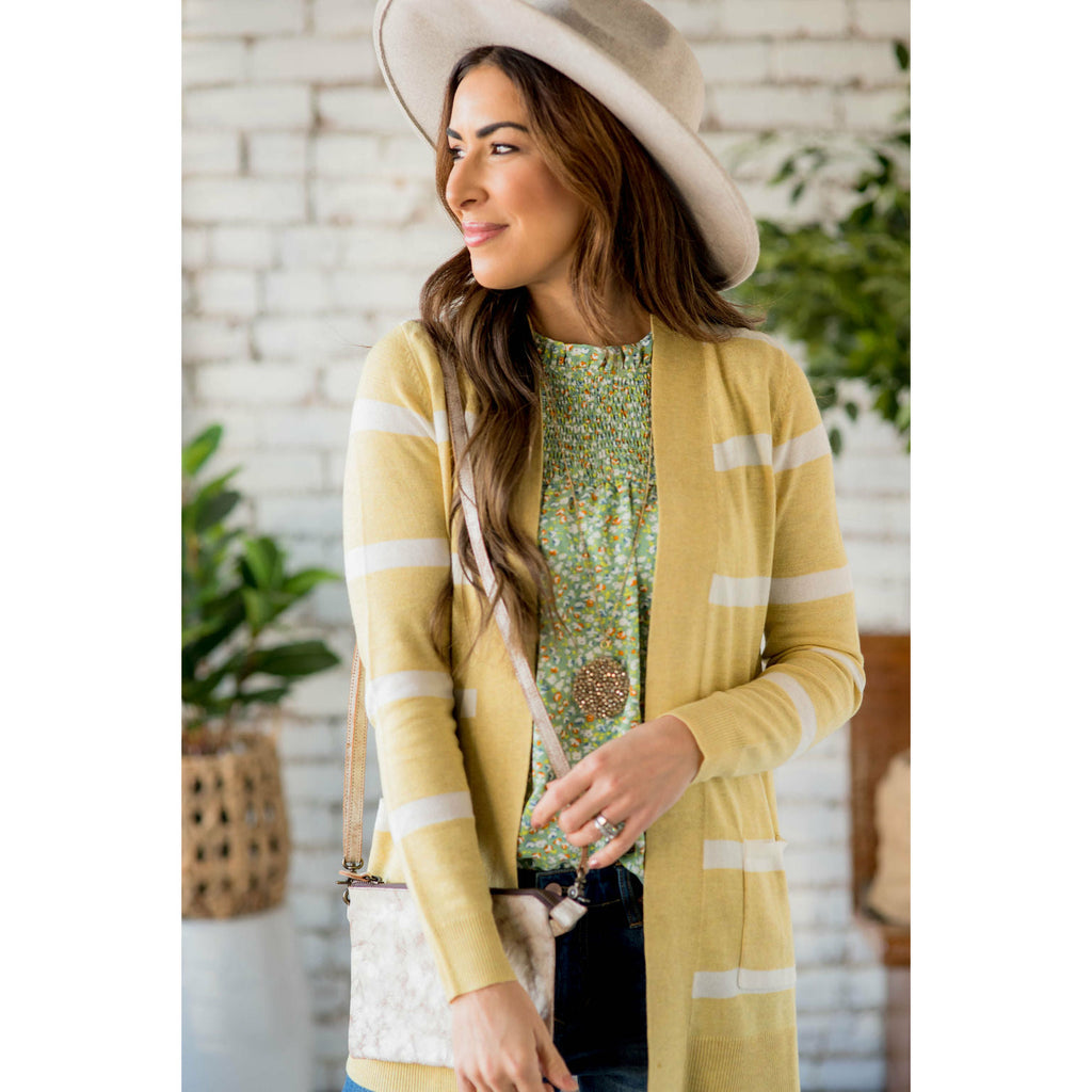 Solid Trim Stripe Cardigan - Betsey's Boutique Shop