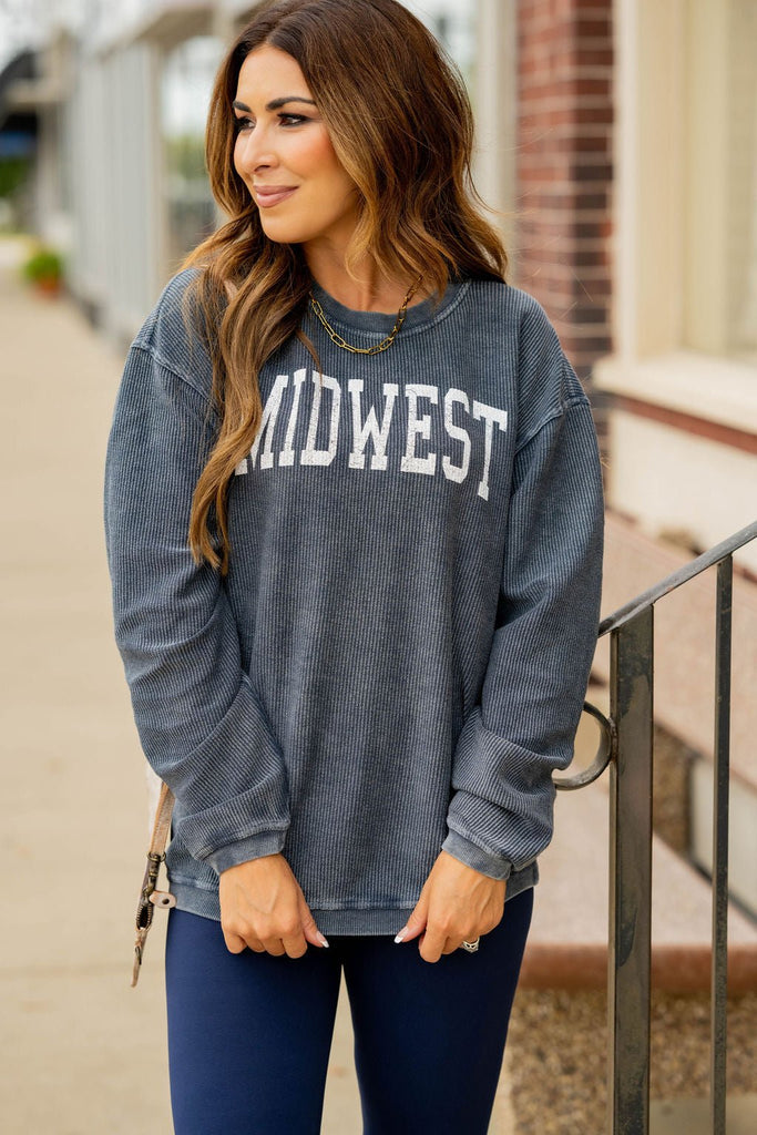 Bold Midwest Ribbed Crewneck - Betsey's Boutique Shop -