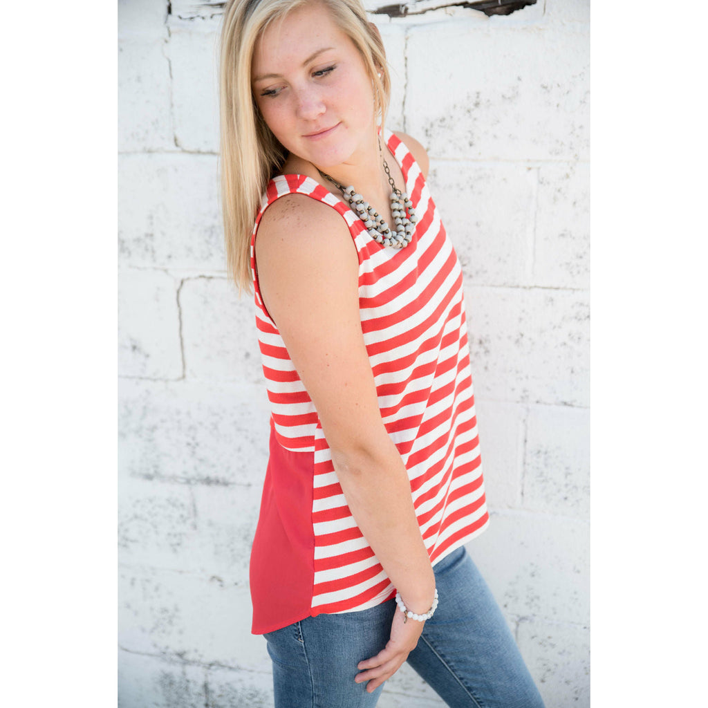 Coral Striped Chiffon Back Tank - Betsey's Boutique Shop