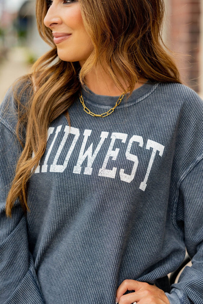 Bold Midwest Ribbed Crewneck - Betsey's Boutique Shop -