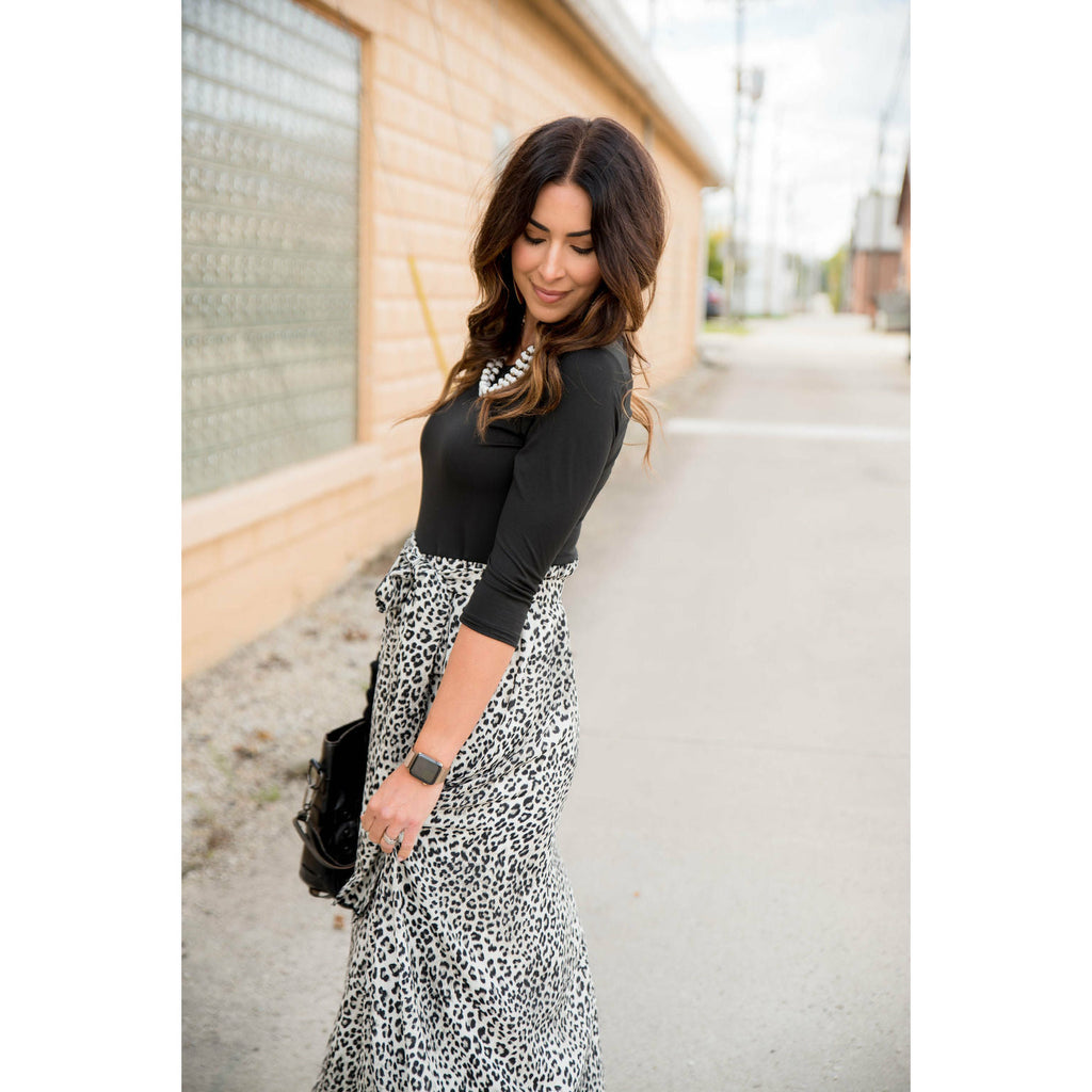 3/4 Sleeve Leopard Bottom Maxi - Betsey's Boutique Shop