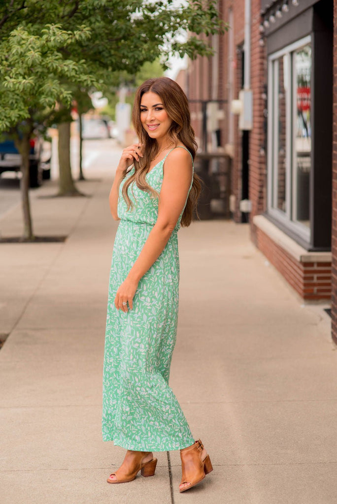 Geo Leaves Thin Strapped Maxi Dress - Betsey's Boutique Shop -