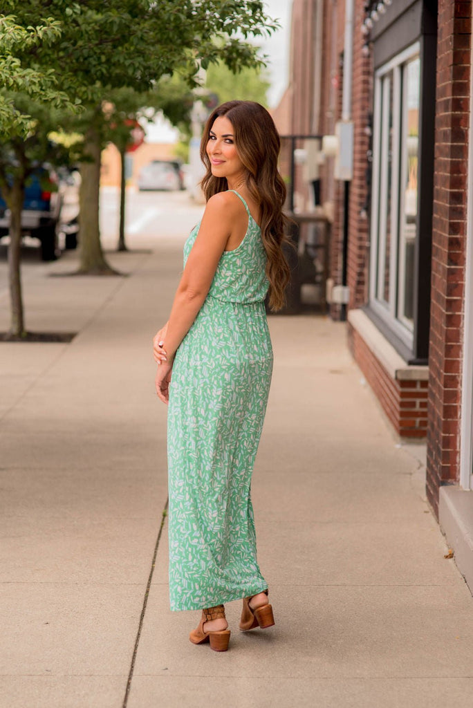 Geo Leaves Thin Strapped Maxi Dress - Betsey's Boutique Shop -