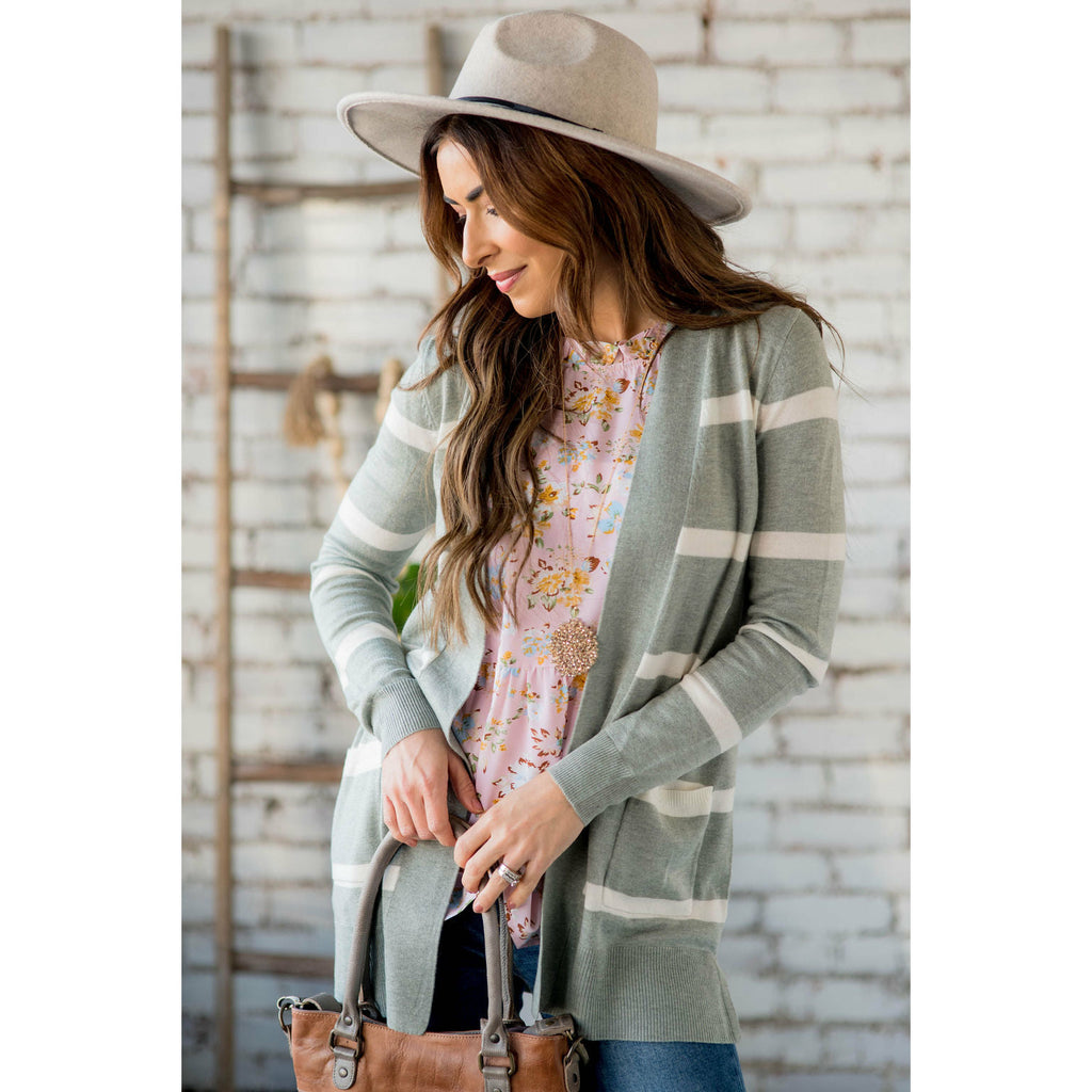 Solid Trim Stripe Cardigan - Betsey's Boutique Shop