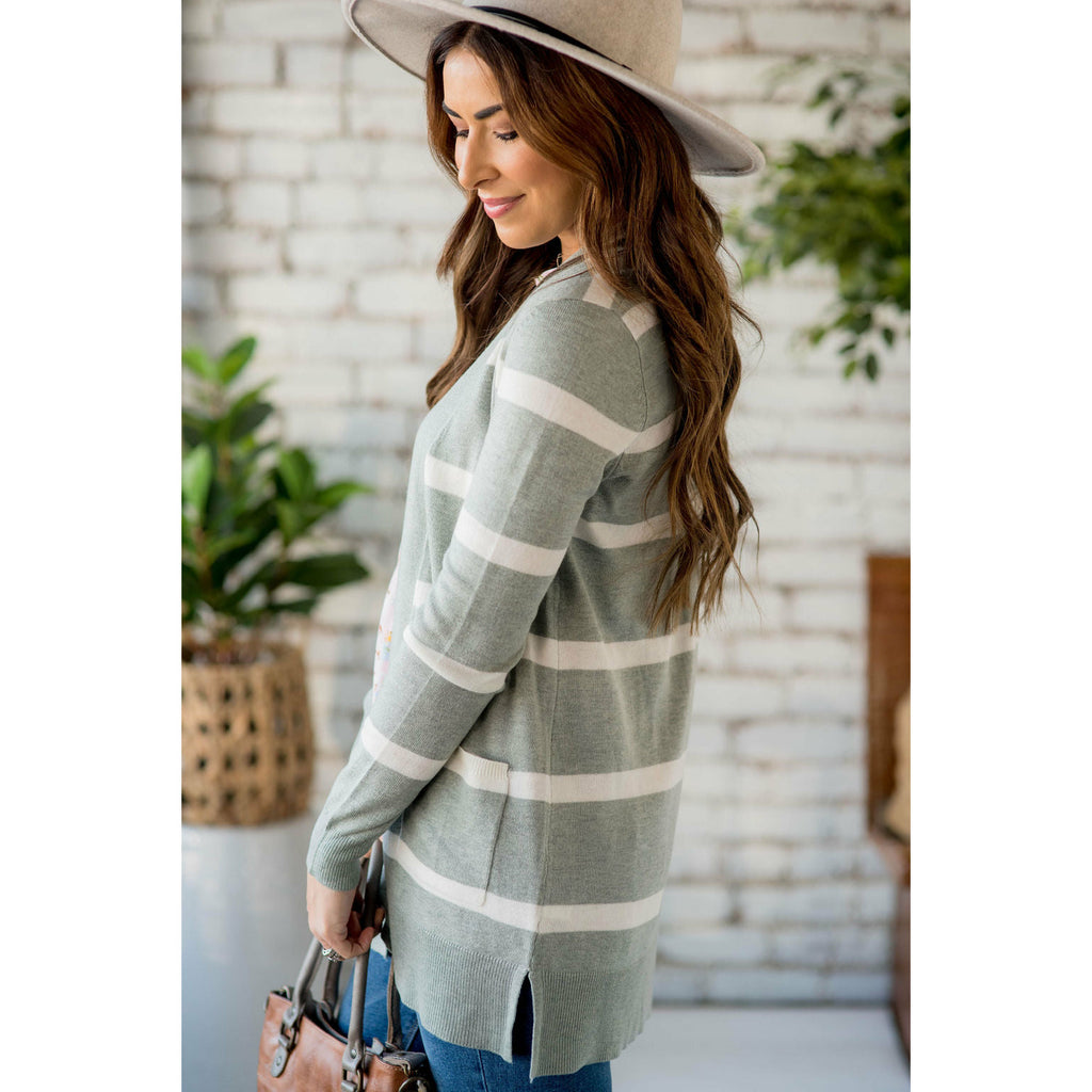 Solid Trim Stripe Cardigan - Betsey's Boutique Shop