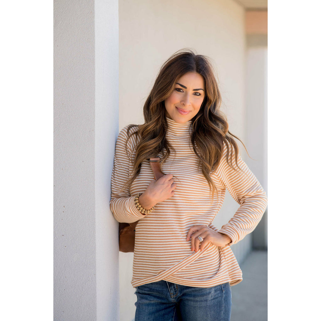 Striped Faux Wrap Zipper Neck Sweatshirt - Betsey's Boutique Shop