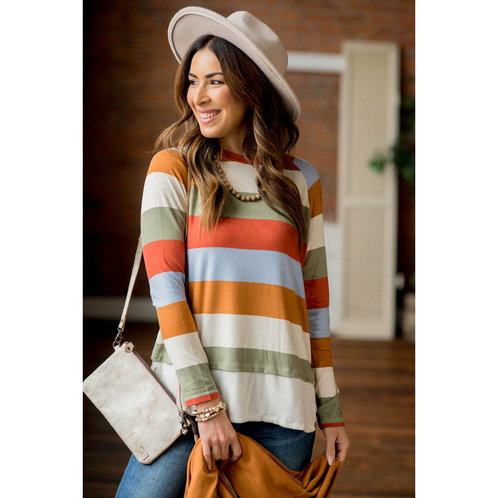 Colorful Stripe Solid Bottom Tee - Betsey's Boutique Shop