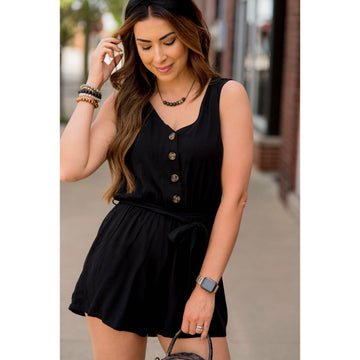 Button Up Tie Waist Romper - Betsey's Boutique Shop