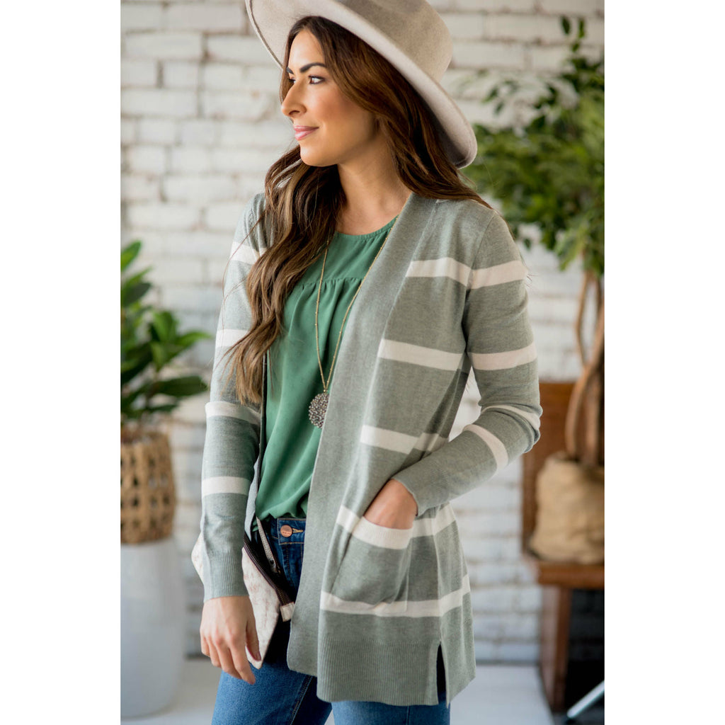 Solid Trim Stripe Cardigan - Betsey's Boutique Shop