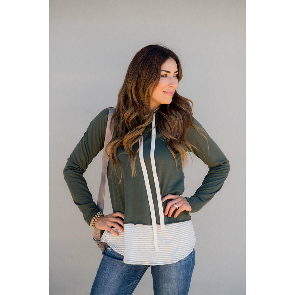 Faux Layered Stripe Lined Hoodie - Betsey's Boutique Shop