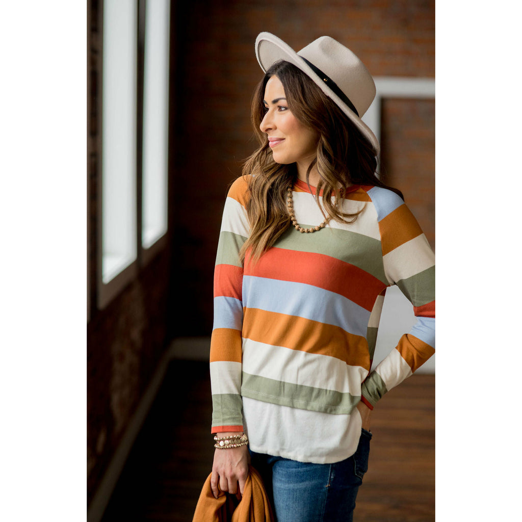 Colorful Stripe Solid Bottom Tee - Betsey's Boutique Shop