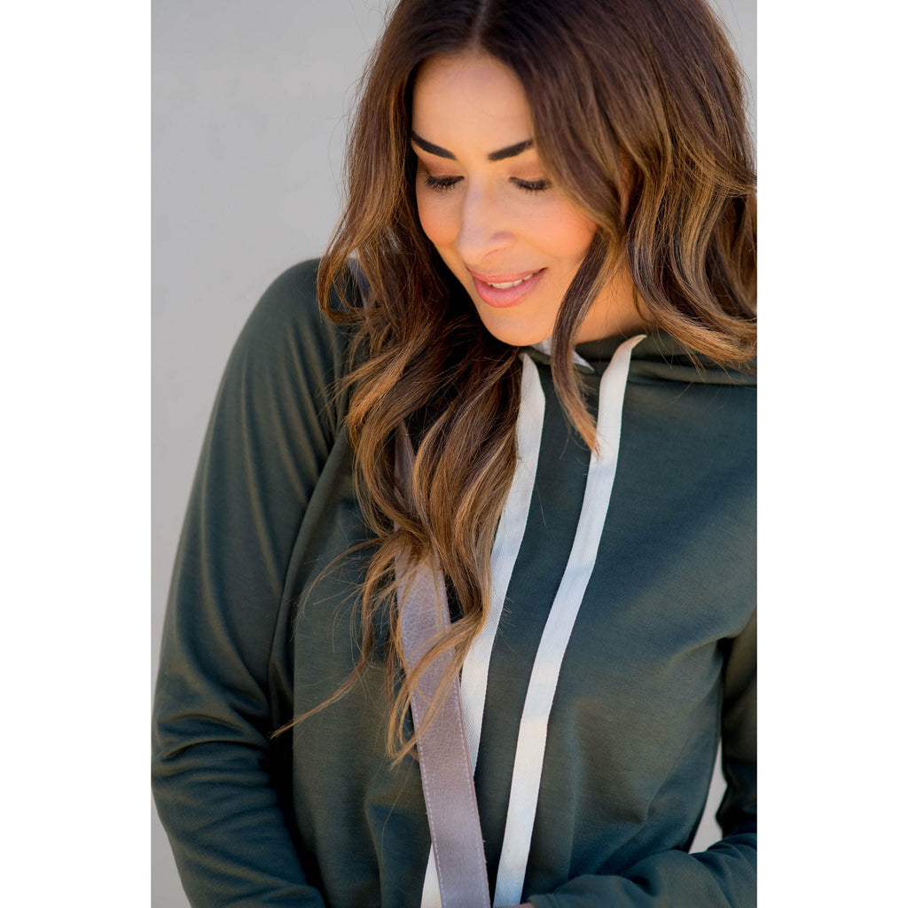 Faux Layered Stripe Lined Hoodie - Betsey's Boutique Shop