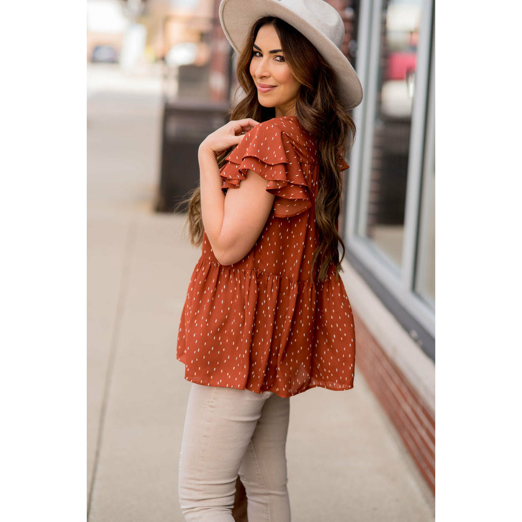 Short Sleeve Dash Patterned Blouse - Betsey's Boutique Shop