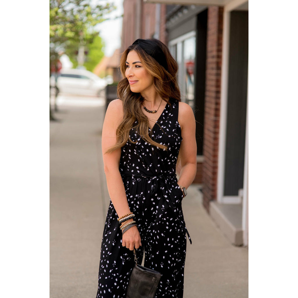 Cheetah Wrap Sleeveless Jumpsuit - Betsey's Boutique Shop - Jumpsuits & Rompers