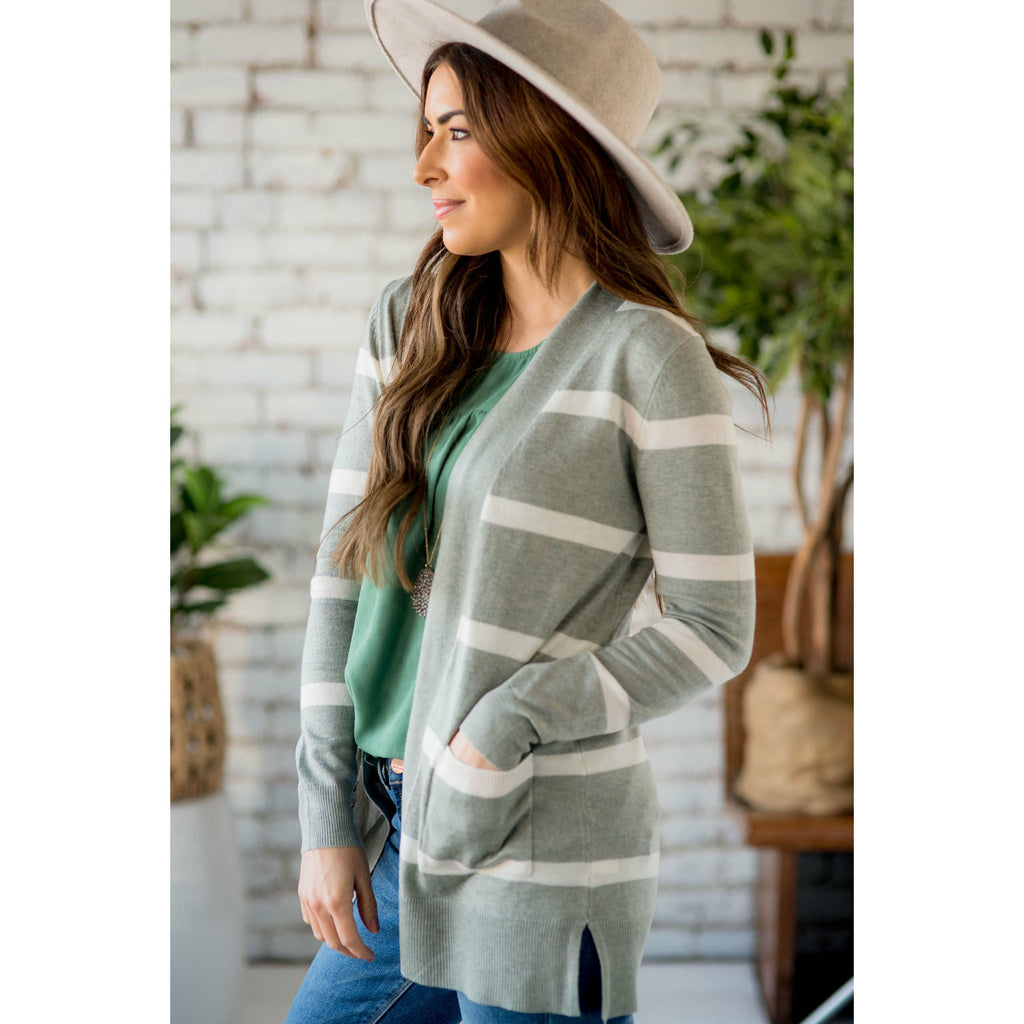 Solid Trim Stripe Cardigan - Betsey's Boutique Shop