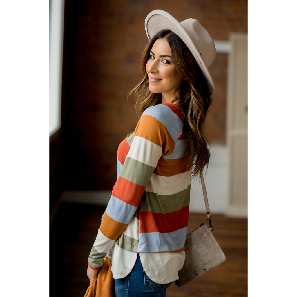 Colorful Stripe Solid Bottom Tee - Betsey's Boutique Shop