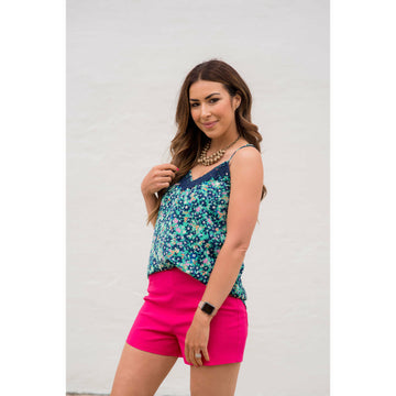 Thin Strapped Lace Edged Floral Tank - Betsey's Boutique Shop