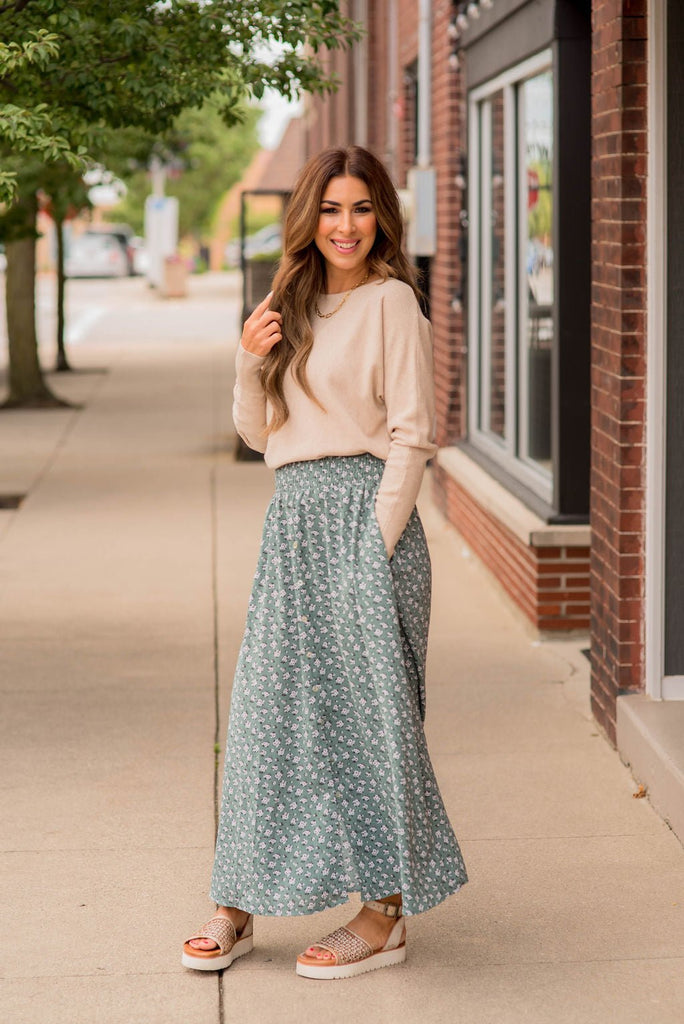 Bouquets Button Accent Maxi Skirt - Betsey's Boutique Shop -