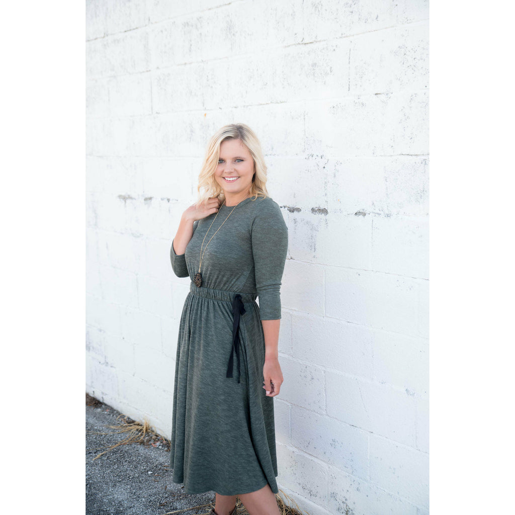 Sweatshirt Cinched Tie Dress - Betsey's Boutique Shop