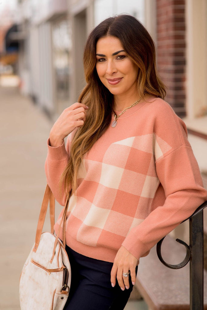 Plaid Solid Accented Sweater - Betsey's Boutique Shop -