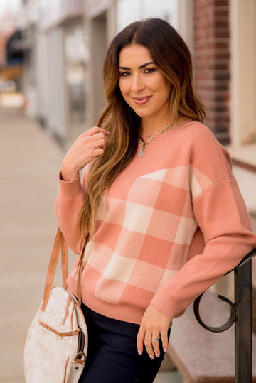 Plaid Solid Accented Sweater - Betsey's Boutique Shop -