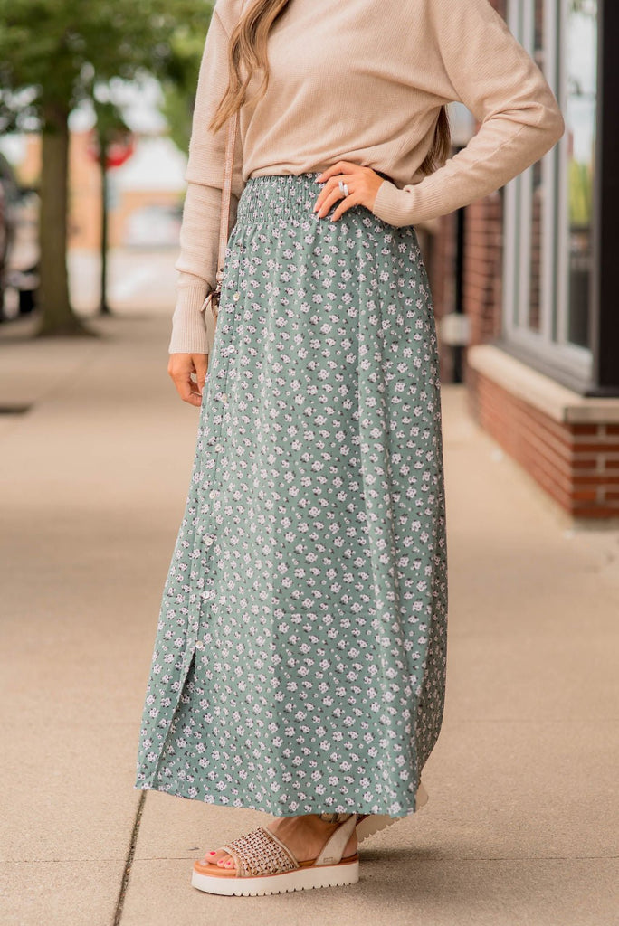 Bouquets Button Accent Maxi Skirt - Betsey's Boutique Shop -