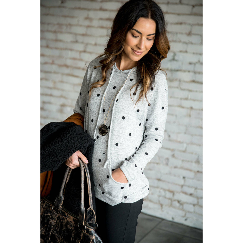 Grey/Black Polka Dot Hoodie - Betsey's Boutique Shop