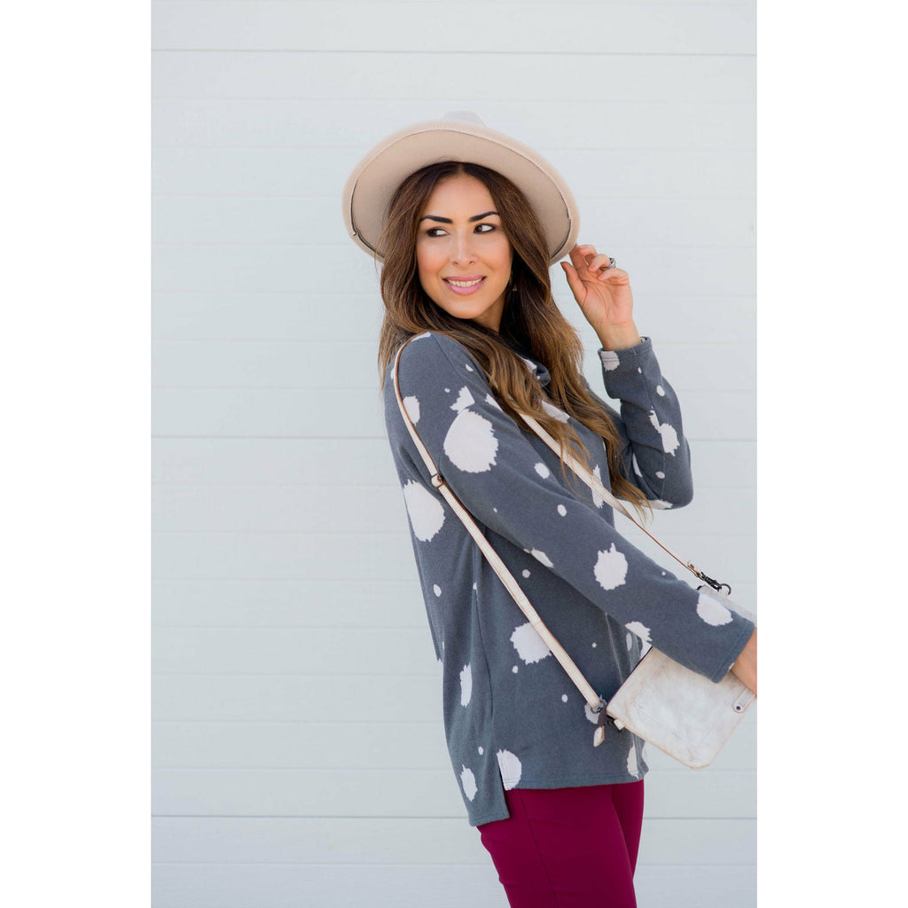 Brushed Dot Cowl Neck Sweatshirt - Betsey's Boutique Shop