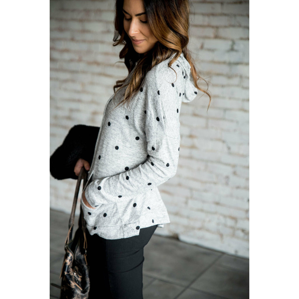 Grey/Black Polka Dot Hoodie - Betsey's Boutique Shop