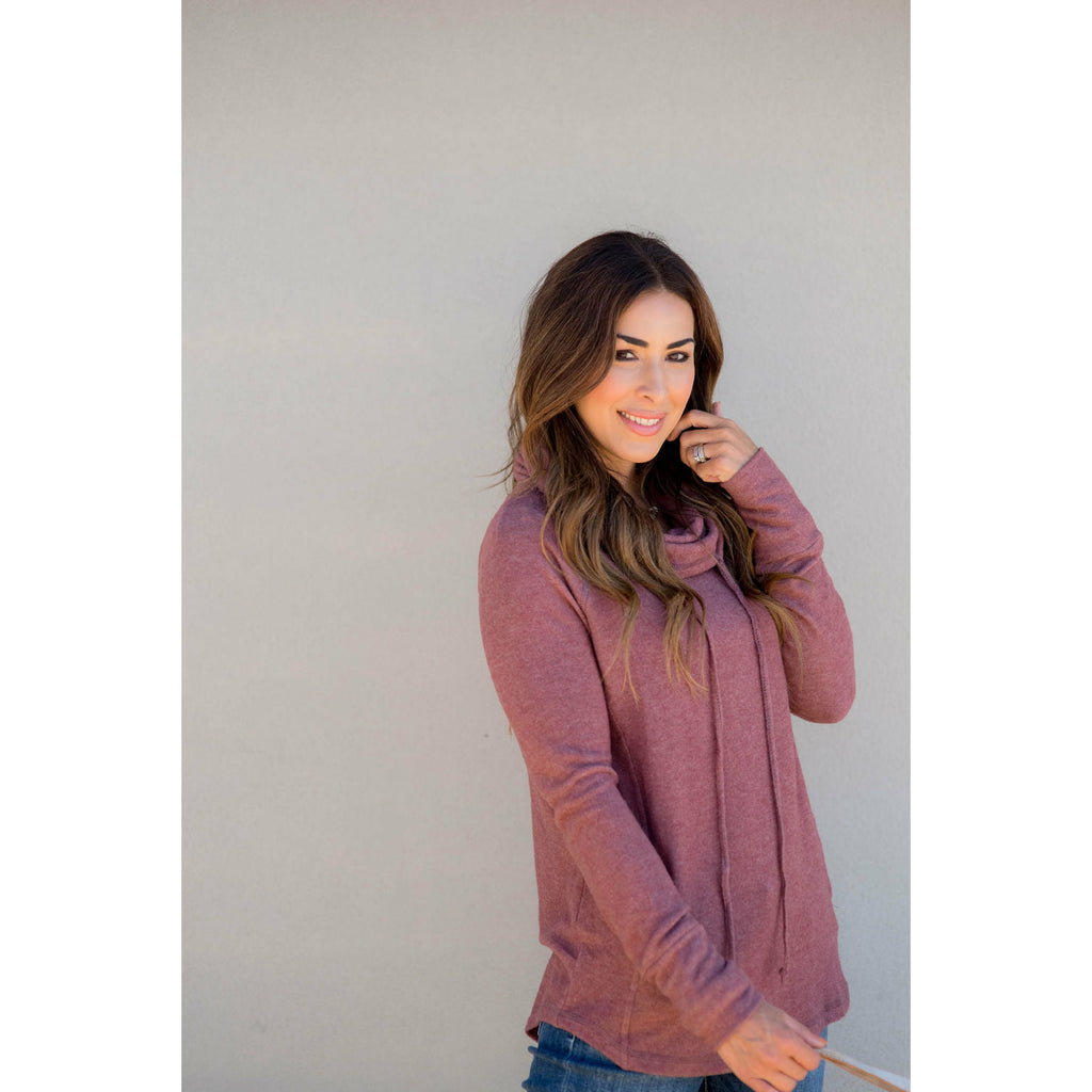 Heathered Basic Cowl Neck Sweatshirt - Betsey's Boutique Shop