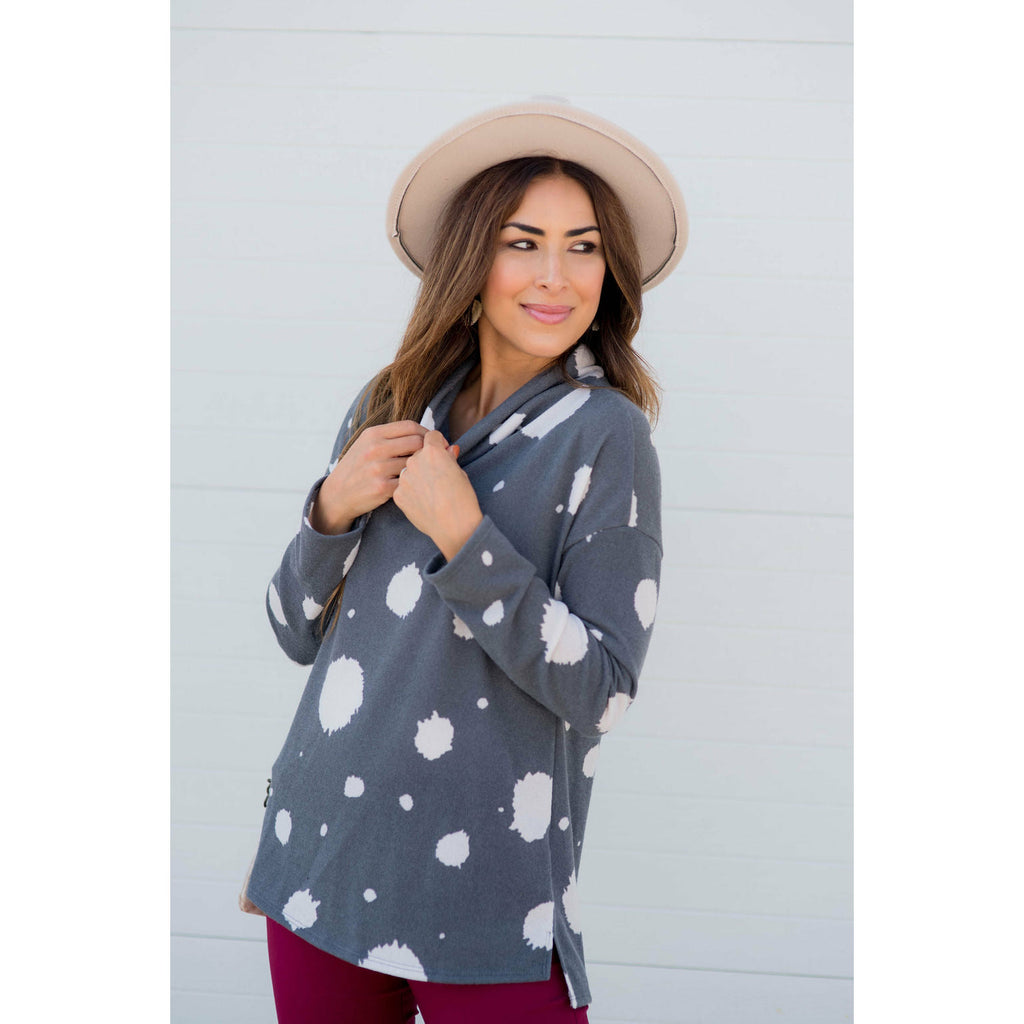 Brushed Dot Cowl Neck Sweatshirt - Betsey's Boutique Shop