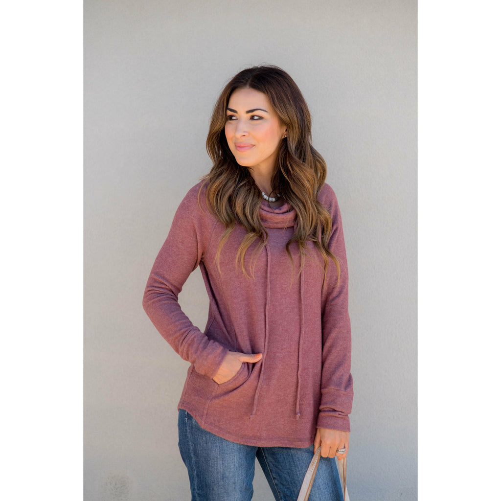 Heathered Basic Cowl Neck Sweatshirt - Betsey's Boutique Shop