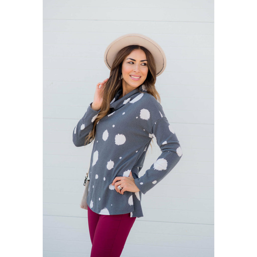 Brushed Dot Cowl Neck Sweatshirt - Betsey's Boutique Shop