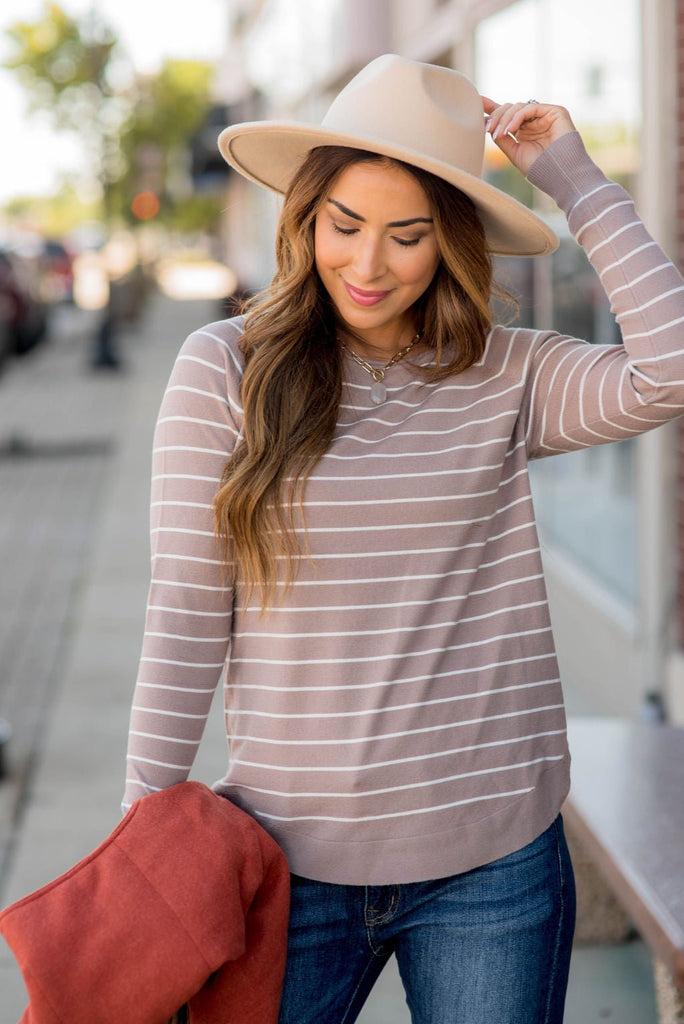 Solid Trim Striped Sweater Tee - Betsey's Boutique Shop -