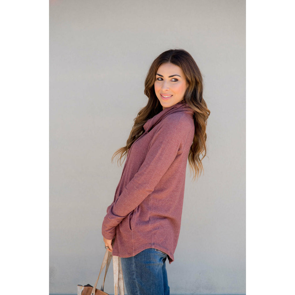 Heathered Basic Cowl Neck Sweatshirt - Betsey's Boutique Shop