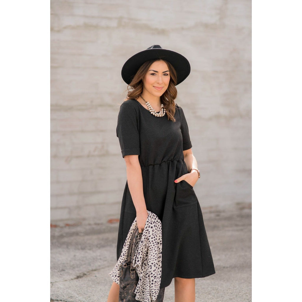 Cinched Waist Pocket Sweatshirt Dress - Betsey's Boutique Shop