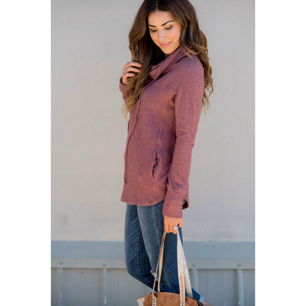 Heathered Basic Cowl Neck Sweatshirt - Betsey's Boutique Shop